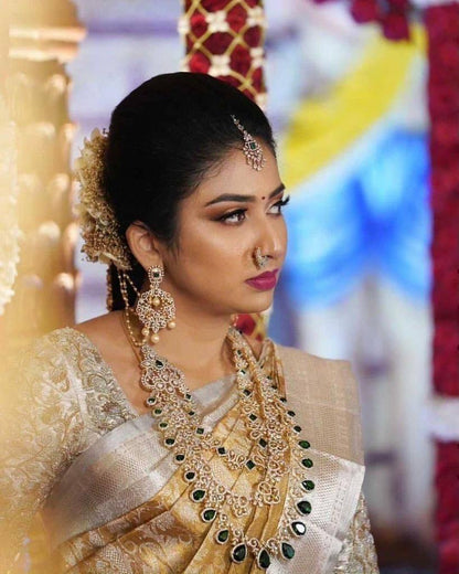 Gold & Silver Traditional Kanchipuram Silk Saree with Weaving Rich Pallu