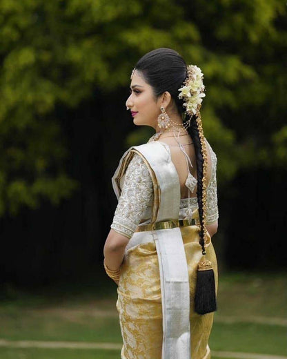 Gold & Silver Traditional Kanchipuram Silk Saree with Weaving Rich Pallu