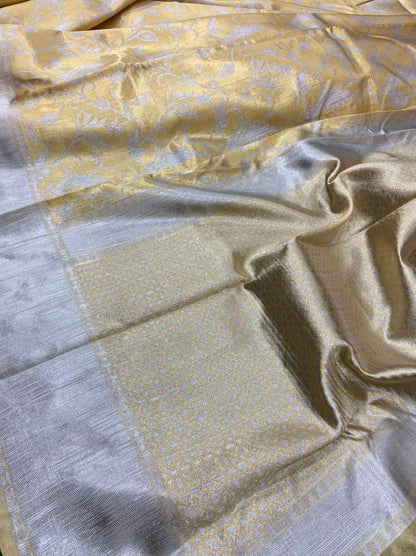 Gold & Silver Traditional Kanchipuram Silk Saree with Weaving Rich Pallu