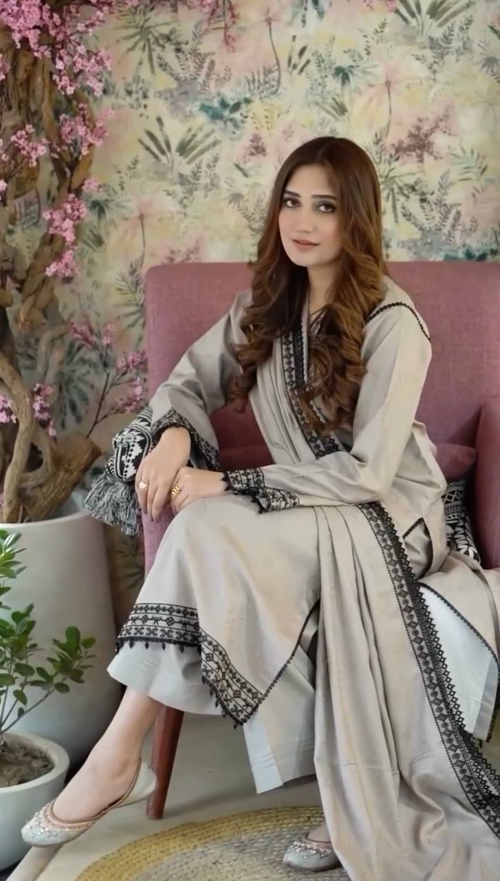 Gray Designer Faux Georgette Top Bottom and Dupatta For Party Wear 