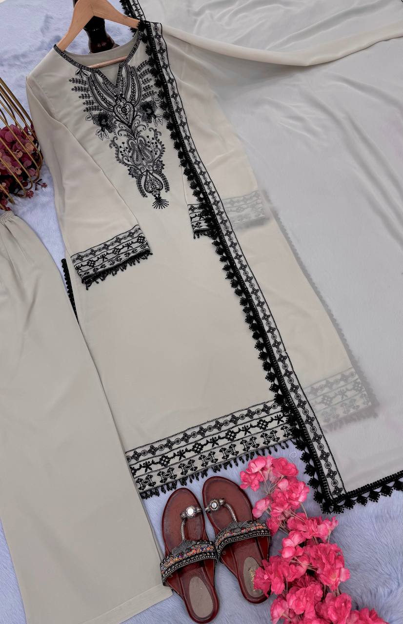 Gray Designer Faux Georgette Top Bottom and Dupatta For Party Wear 