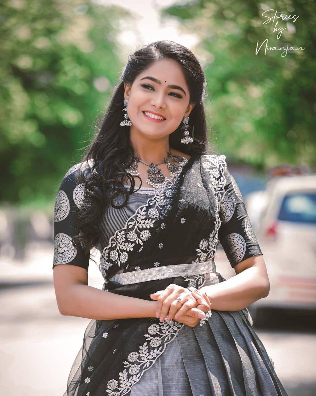 Gray Kanchipuram Silk Lehenga Choli with Jacquard Blouse & Net Dupatta