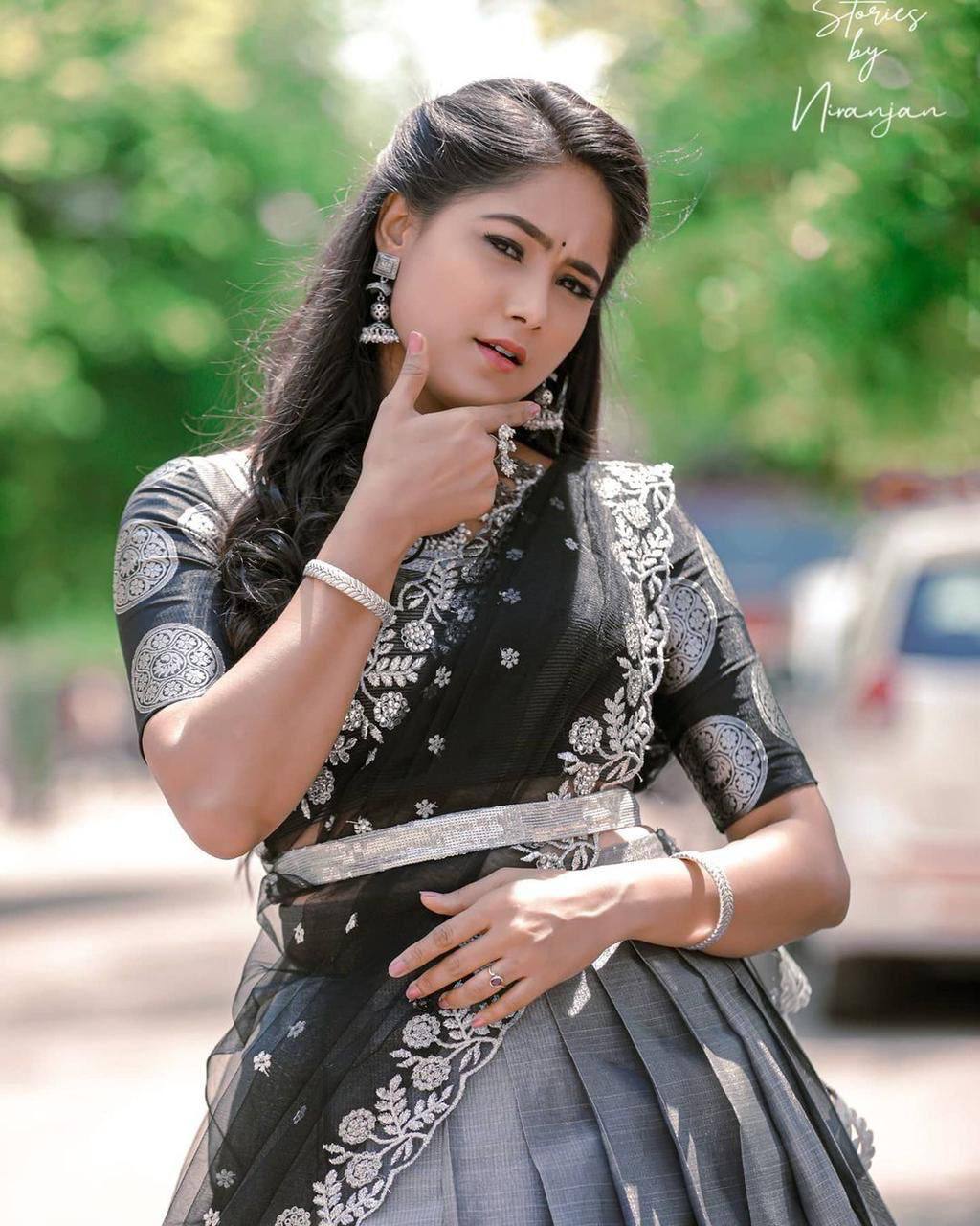 Gray Kanchipuram Silk Lehenga Choli with Jacquard Blouse & Net Dupatta