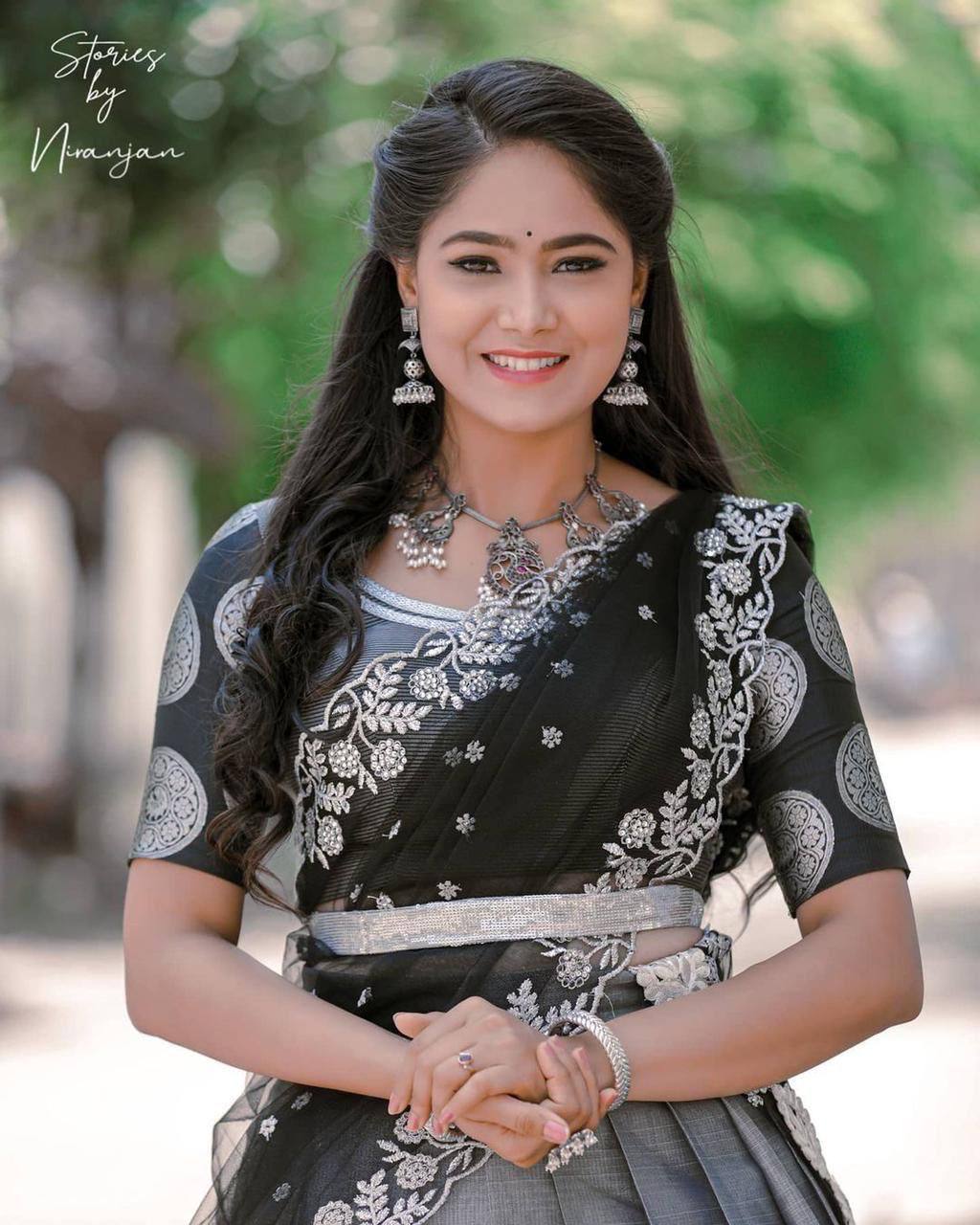 Gray Kanchipuram Silk Lehenga Choli with Jacquard Blouse & Net Dupatta