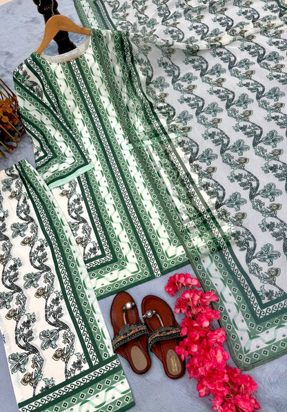 Green Designer Natural Crepe Digital Print Plazzo Top and Dupatta