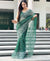 Green Pure Organza Saree with White Embroidery Floral Border