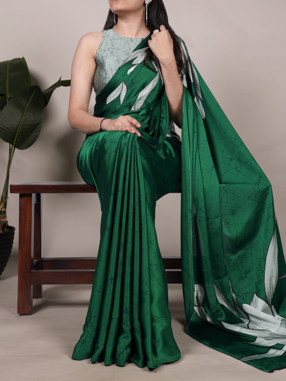 Green Royal Printed Chanderi Saree with Classic Border
