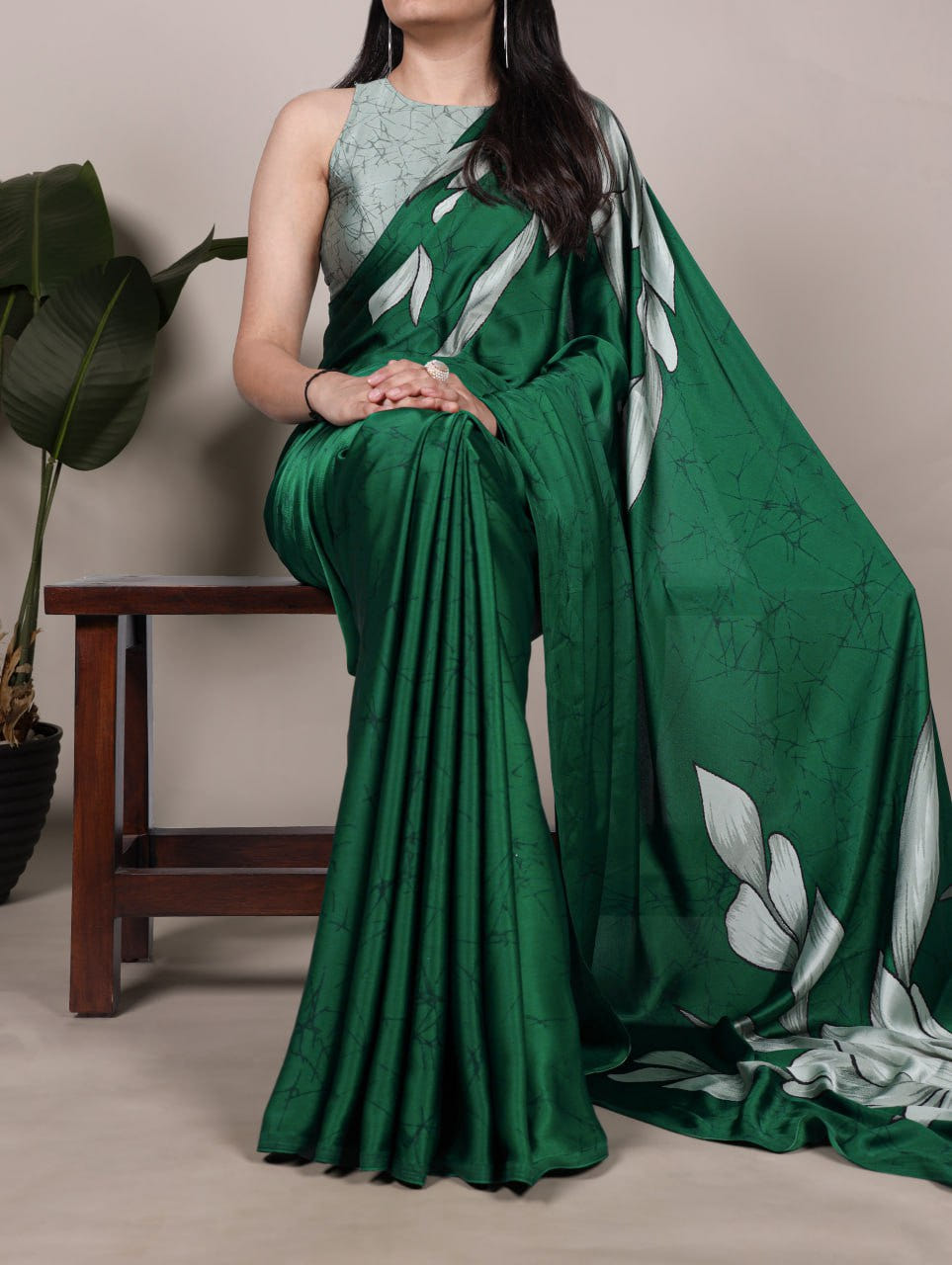 Green Royal Printed Chanderi Saree with Classic Border