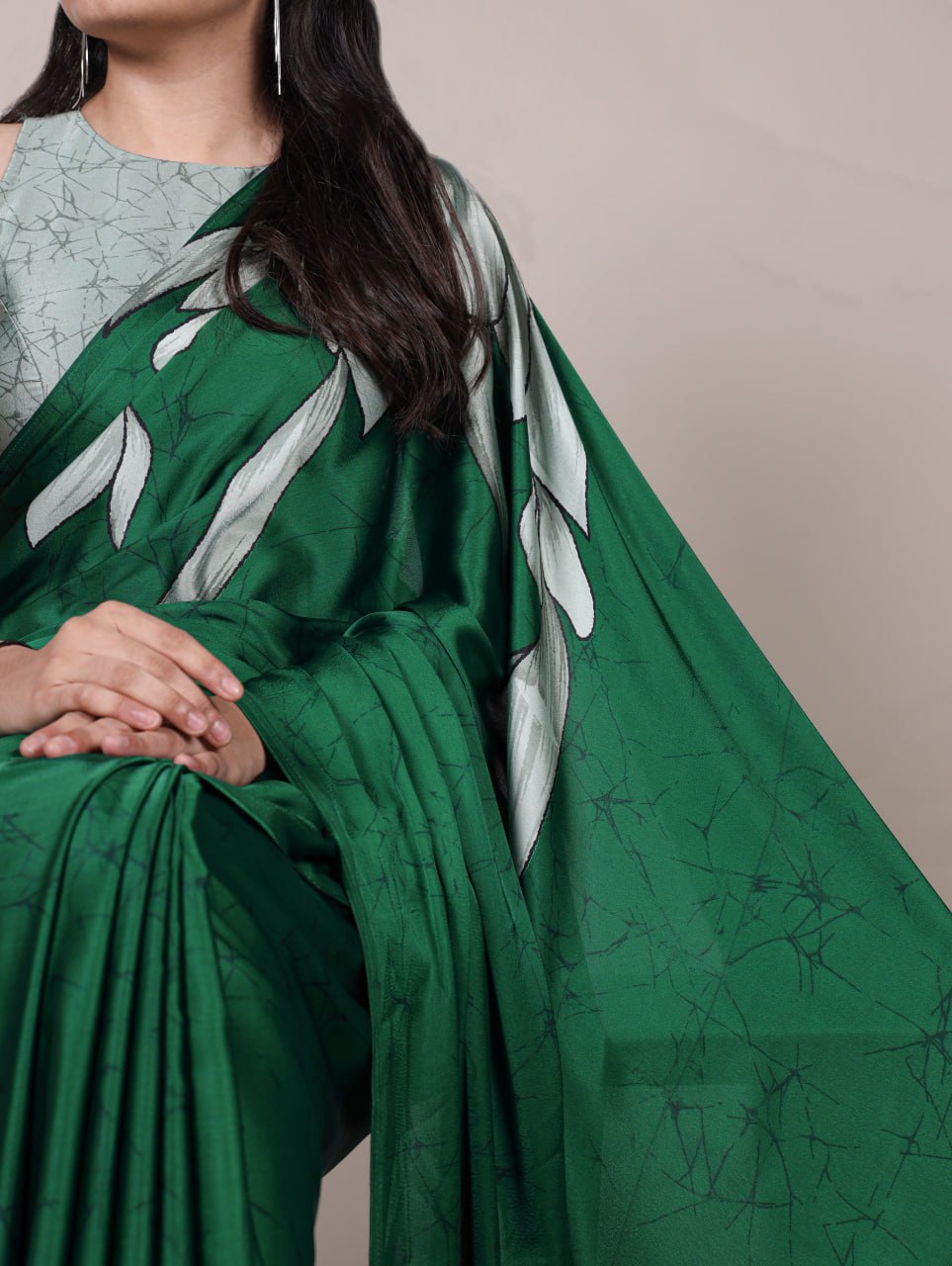 Green Royal Printed Chanderi Saree with Classic Border