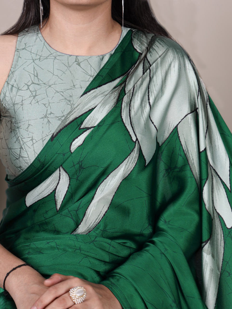 Green Royal Printed Chanderi Saree with Classic Border