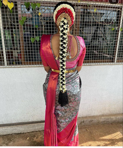 Grey Traditional Kanchipuram Silk Saree with Weaving Design Border Blouse