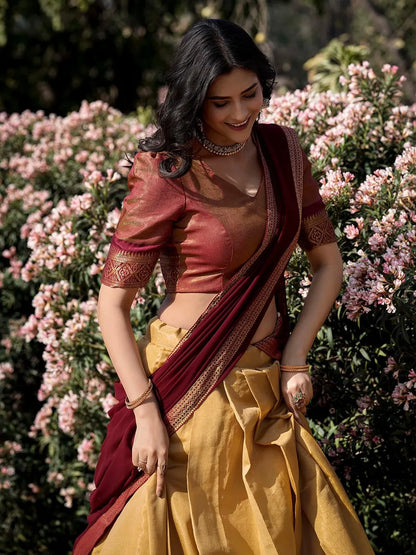 Kanchipuram Lehenga Choli with Ethnic Dupatta for Women Wedding Festival