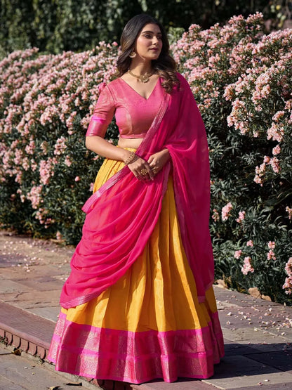 Kanchipuram Lehenga Choli with Ethnic Dupatta for Women Wedding Festival