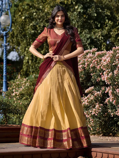Kanchipuram Lehenga Choli with Ethnic Dupatta for Women Wedding Festival