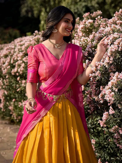 Kanchipuram Lehenga Choli with Ethnic Dupatta for Women Wedding Festival