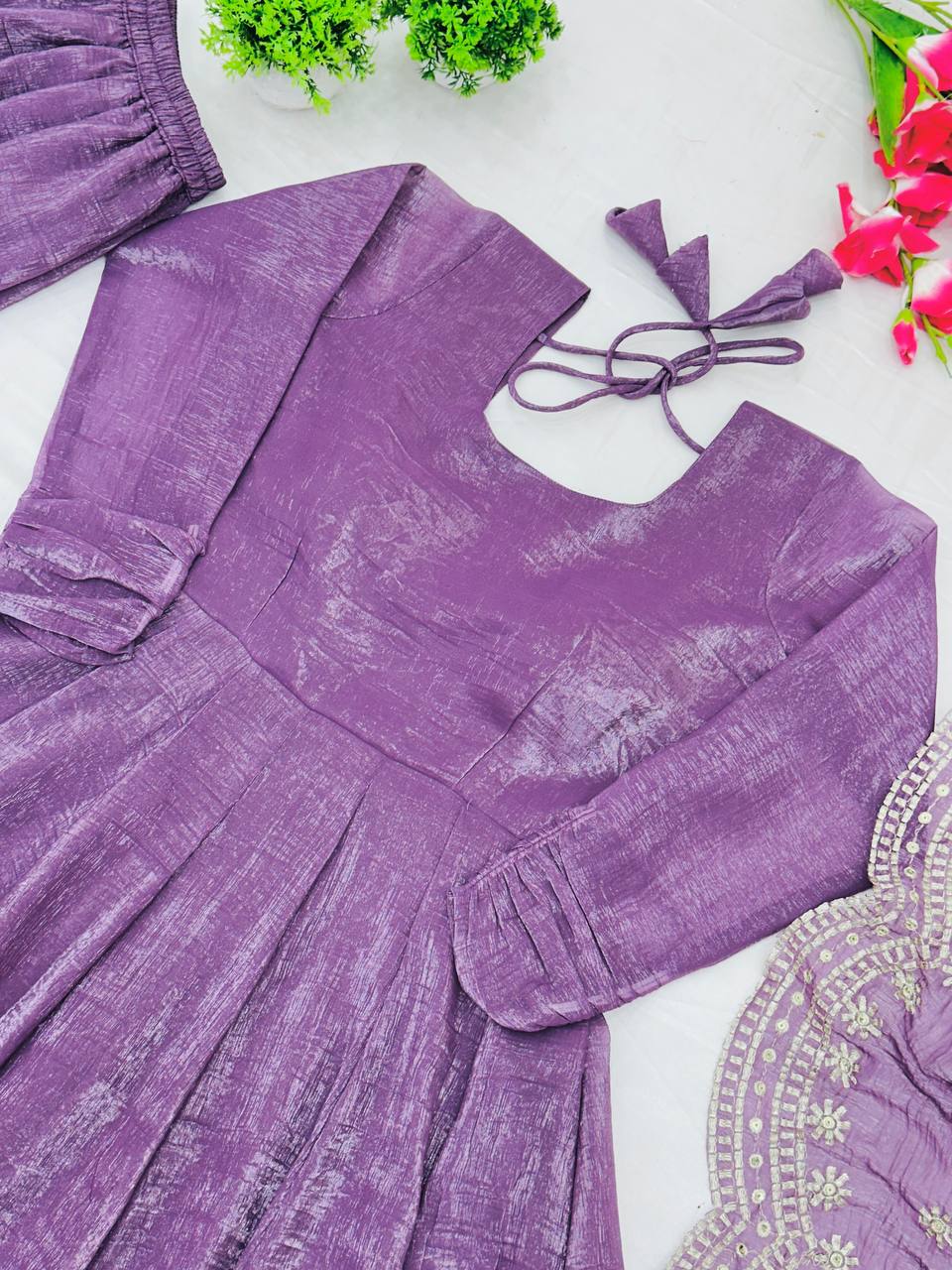 Lavender Designer Heavy Fandy Silk Gown with Dupatta For Party Wear