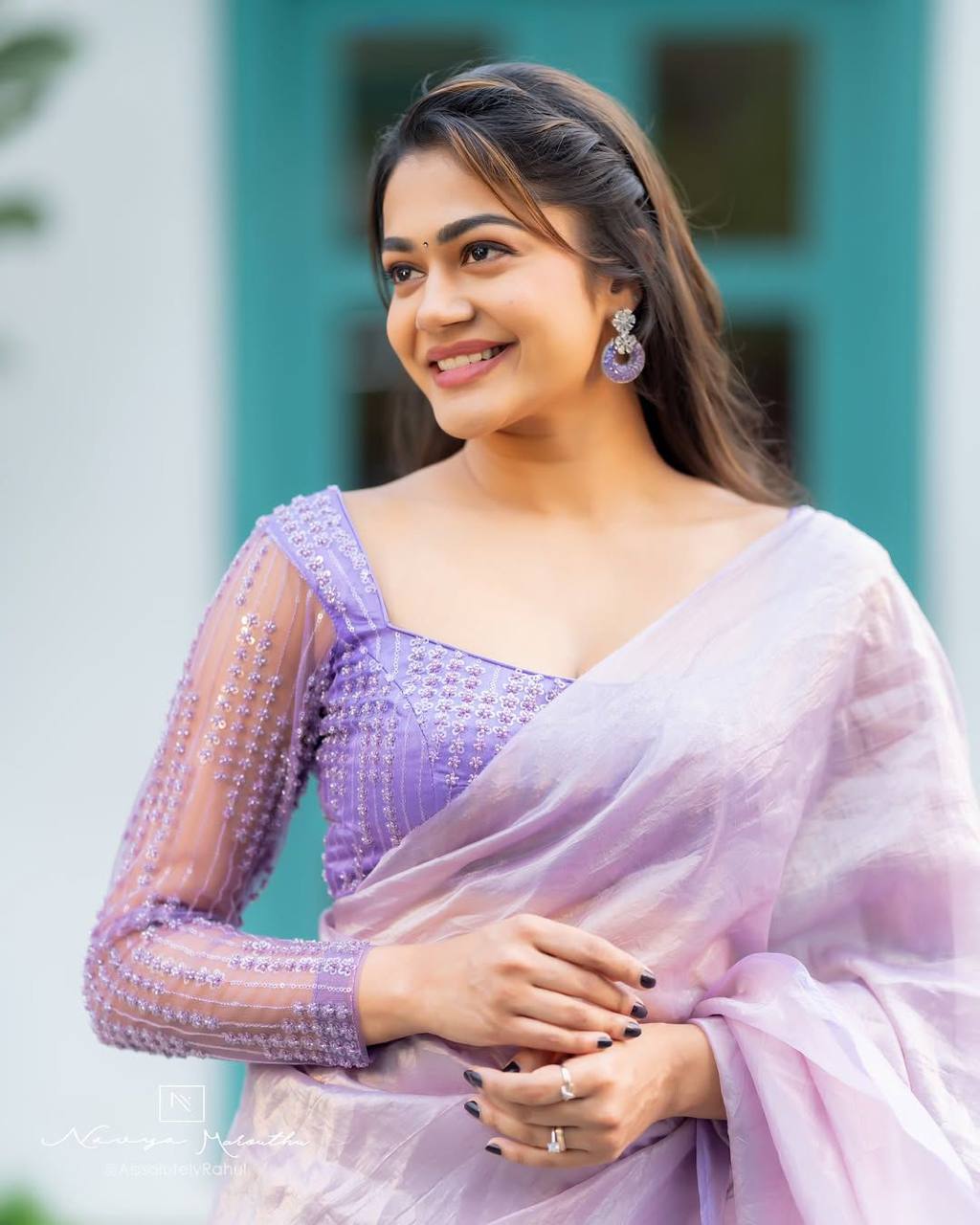 Lavender Lilac Crush Saree with Double Handwork & Designer Net Blouse