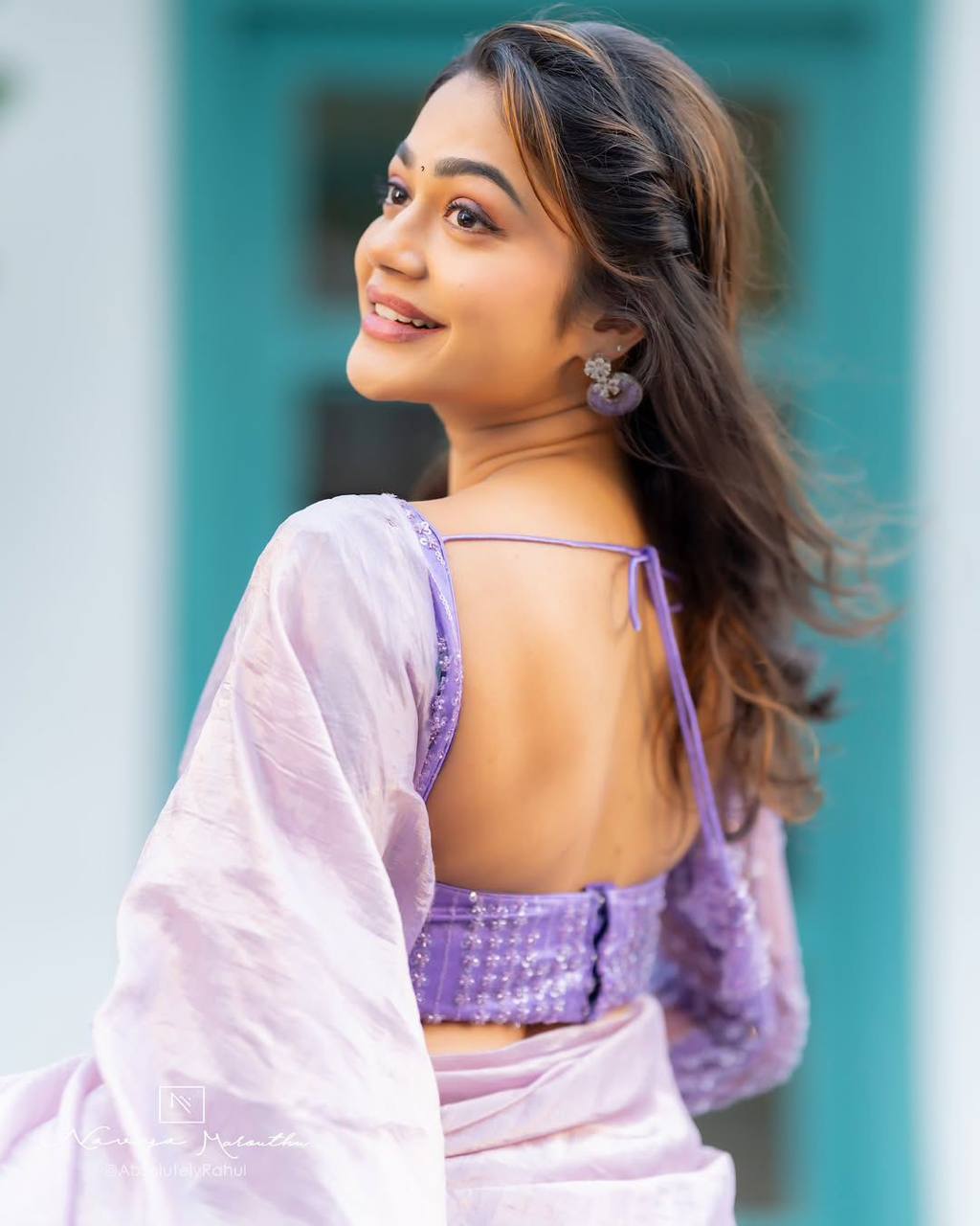 Lavender Lilac Crush Saree with Double Handwork & Designer Net Blouse