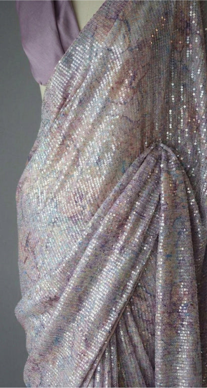 Lavender Lilac Georgette Digital Print Saree with Full Sequins Border