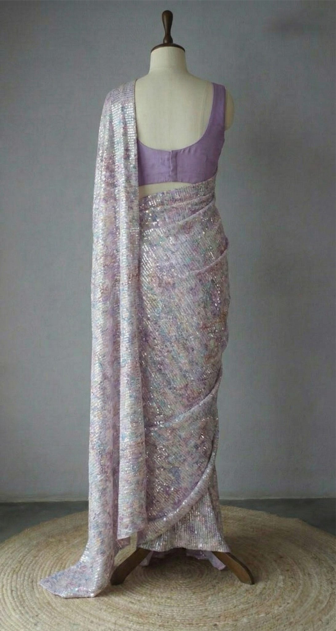 Lavender Lilac Georgette Digital Print Saree with Full Sequins Border
