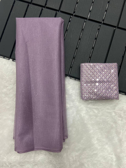 Lavender Rasmalai Silk Saree with Contrast Net Embroidered Blouse