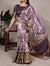 Lavender Tasar Silk Printed Saree with Viscose Border & Matching Blouse