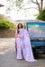 Lavender Weightless Marble Floral Print Saree with Pearl Lace Border