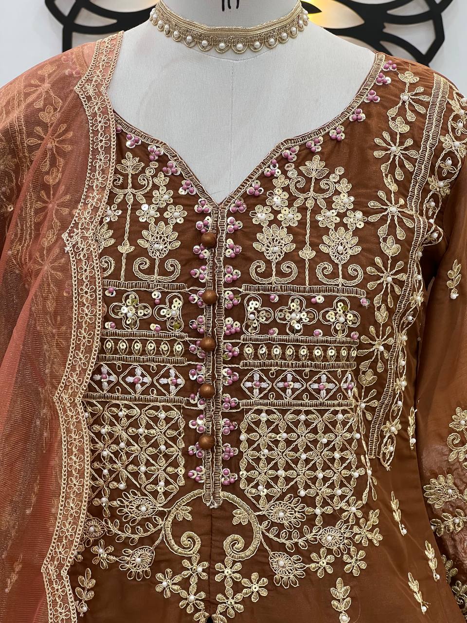 Light brown Designer Star Georgette Embroidery Lehenga Suit and Dupatta