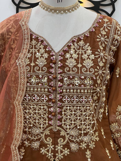 Light brown Designer Star Georgette Embroidery Lehenga Suit and Dupatta