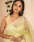 Light Mehndi Pure Organza Saree with White Embroidery Floral Border