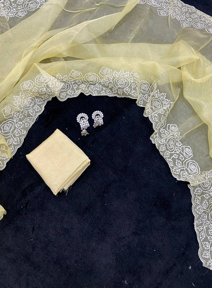 Light Mehndi Pure Organza Saree with White Embroidery Floral Border