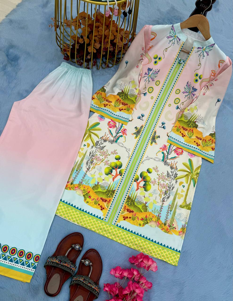 Light Pink Designer Natural Crepe Plazzo and Top For Party Wear