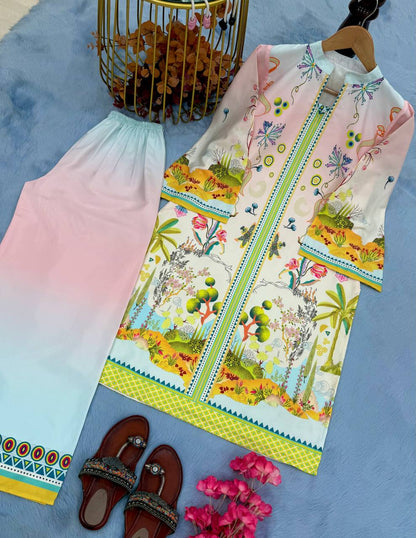 Light Pink Designer Natural Crepe Plazzo and Top For Party Wear