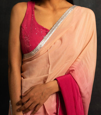 Light Pink Georgette Digital Print Saree with Sequins Work in Blouse 