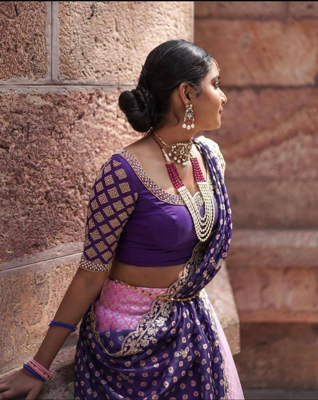 Light Pink Kanchipuram Silk Lehenga Choli with Zari Weaving Dupatta
