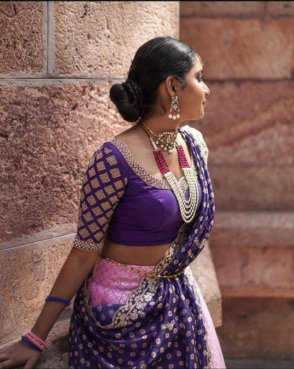 Light Pink Kanchipuram Silk Lehenga Choli with Zari Weaving Dupatta