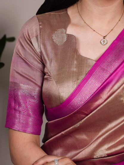 Light Pink Rumali Silk Saree with Elegant Zari Weaving Matching Blouse