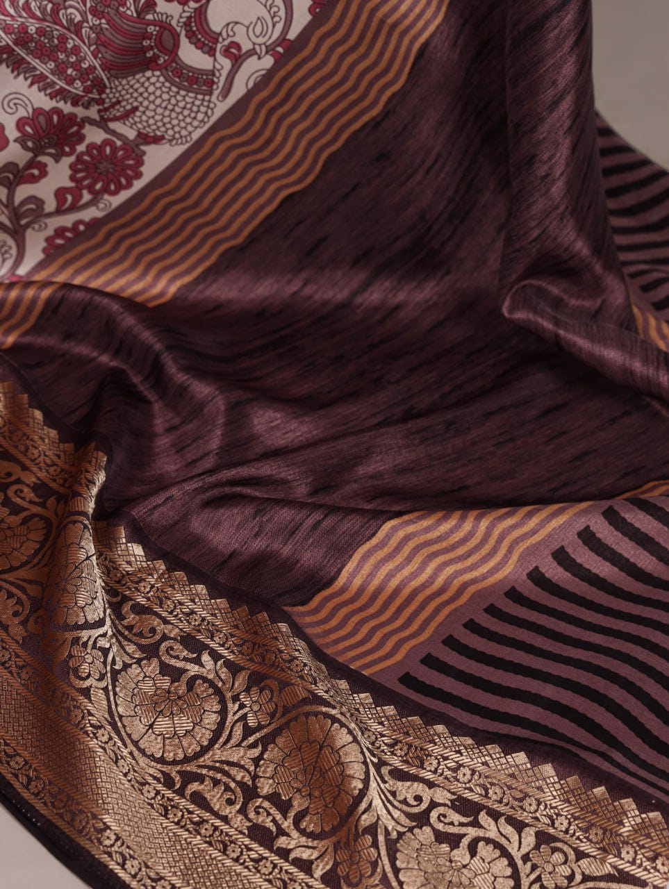 Light Pink Tasar Silk Printed Saree with Viscose Border Matching Blouse