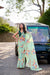 Light Pista Weightless Marble Floral Print Saree with Pearl Lace Border