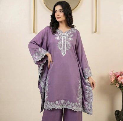 Light Purple Natural Crepe Sequins Embroidered Palazzo Suit Dupatta
