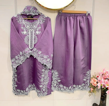 Light Purple Natural Crepe Sequins Embroidered Palazzo Suit Dupatta