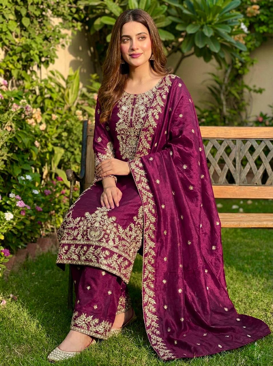 Magenta Pink Designer GMY Silk Plazzo suit and Dupatta For Party Wear