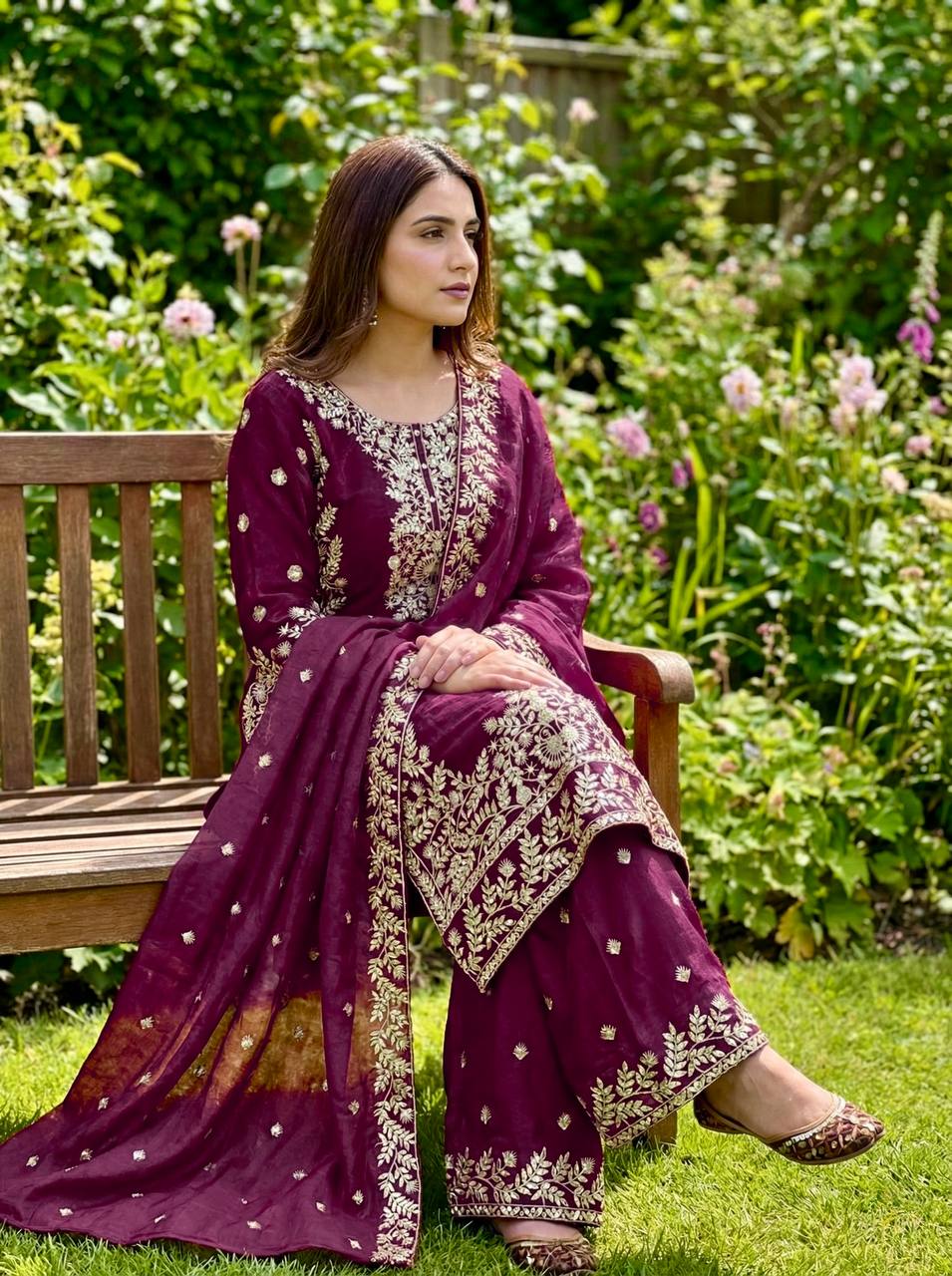 Magenta Pink Designer GMY Silk Plazzo suit and Dupatta For Party Wear