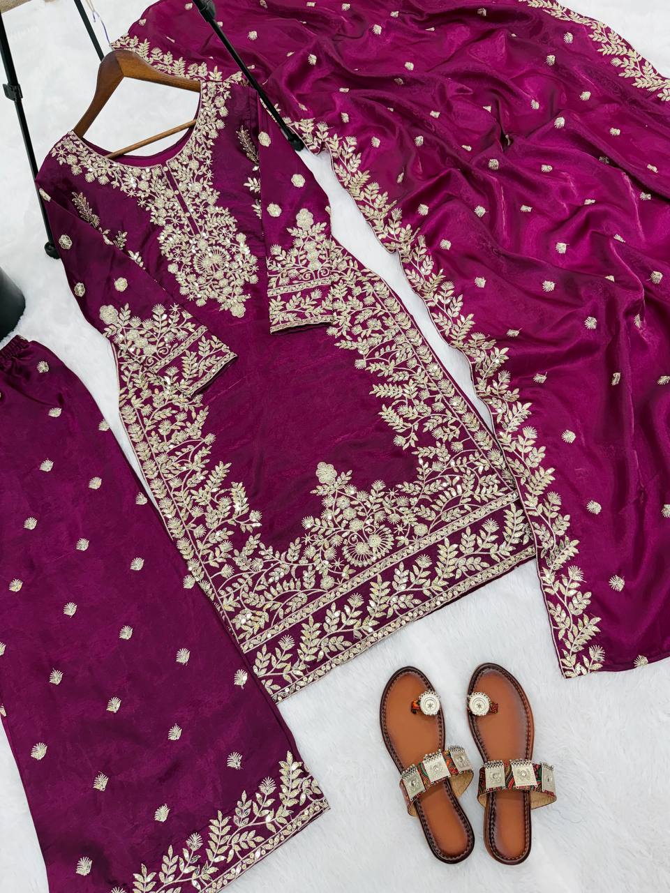 Magenta Pink Designer GMY Silk Plazzo suit and Dupatta For Party Wear