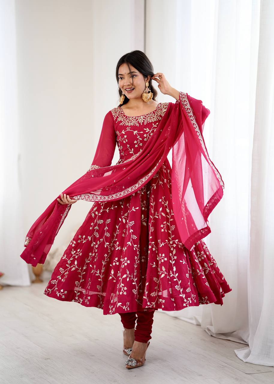 Magenta Pink Designer Heavy Faux Georgette Anarkali Gown and Dupatta