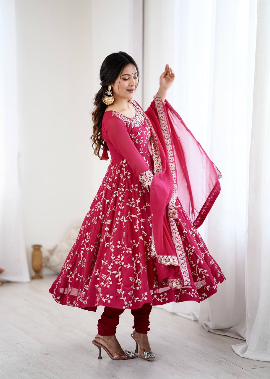 Magenta Pink Designer Heavy Faux Georgette Anarkali Gown and Dupatta