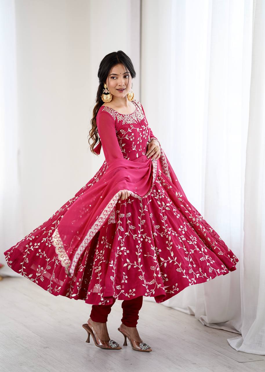 Magenta Pink Designer Heavy Faux Georgette Anarkali Gown and Dupatta