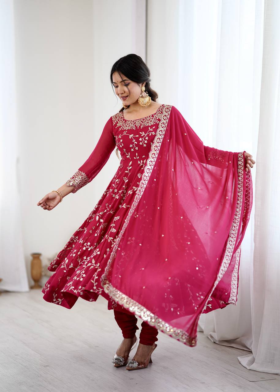 Magenta Pink Designer Heavy Faux Georgette Anarkali Gown and Dupatta