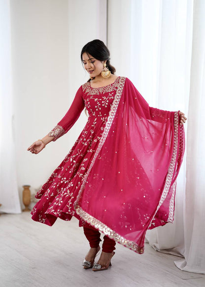 Magenta Pink Designer Heavy Faux Georgette Anarkali Gown and Dupatta