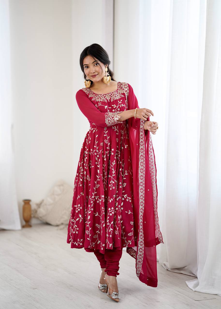 Magenta Pink Designer Heavy Faux Georgette Anarkali Gown and Dupatta
